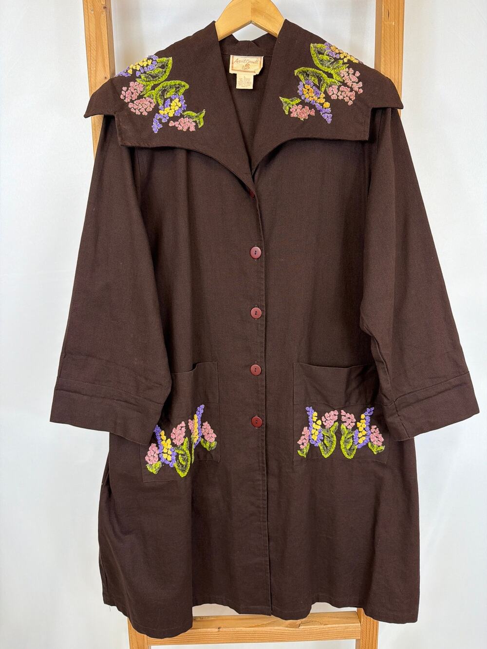 Vintage April Cornell Brown Embroidered Button Up Jacket Size L